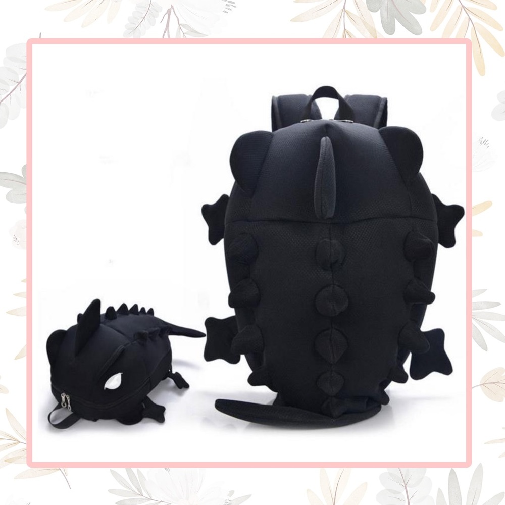 🌺 DRAGON BACKPACK BAG MID BLACK DINO DINOSAUR RAVE FUN TEEN TREND FESTIVAL